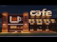 an animated image of a coffee shop at night with the words cafe lit up on it