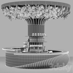 an artistic rendering of a fountain with lots of flowers on it's top and bottom