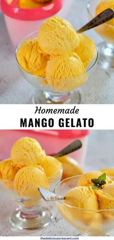 homemade mango gelato in small glass bowls