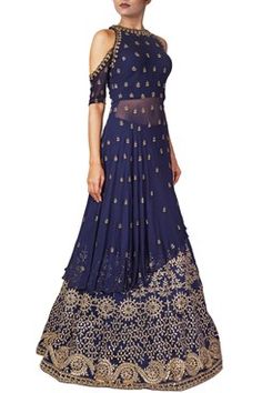 Navy blue embroidered lehenga set Kurta And Lehenga, Lehenga Black, Jacket Lehenga, Kurta Lehenga, Black Lehenga, Navy Blue Jacket, Embroidered Lehenga, Pleated Long Skirt, Lakme Fashion Week