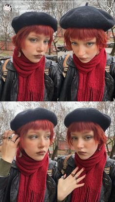 Short Hair With Beret Hat, Beret And Scarf Outfit, Bangs With Beanie, Outfits With Berets, Red Beret Outfit, Beret Aesthetic, Outfit Short Hair, Beret Outfit, Rad Clothes