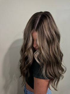 Dusty Blonde Highlights On Brown Hair, Brunette Hair Ashy Highlights, Brown Hair With Babylights Straight, Popular Highlights For Brown Hair, Brown Hair Ash Blonde Balayage, Creamy Highlights Brown Hair, Bolyoge Brown Hair, Dusty Brown Hair With Blonde Highlights, Brown Hair With Bolyoge