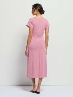 We made your go-to, no-fuss, everyday dress. Scoop neck, short sleeves, front and back seam details (just add a strappy sandal). (This one comes in Lilas.) | Women's Mariana Mini Dress in Lilas | Ethical Essentials Spring Midi Dress With Side Slits And Relaxed Fit, Spring Midi Dress With Relaxed Fit And Side Slits, Casual Midi Dress With Straight Neckline For Daywear, Solid Color Fitted Dress For Everyday Wear, Casual Short Sleeve Unlined Dress, Fitted Midi-length Dress For Everyday, Casual Scoop Neck Midi Dress, Casual Scoop Neck Everyday Dress, Casual Solid Midi Dress With Scoop Neck