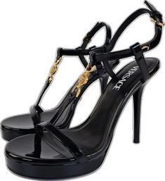 Luxury Formal Synthetic Heels, Luxury Synthetic Heels For Formal Occasions, Luxury Synthetic Platform Sandals, Luxury Synthetic Heels With Buckle Closure, Luxury Synthetic Sandals With Heel Strap, Luxury Synthetic Sandals With Buckle Closure, Luxury Synthetic Sandals For Formal Occasions, Leather Heels Sandals, Patent Leather Heels