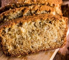 slices of banana bread on a cutting board