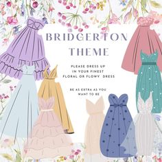 the bridalton theme is shown in pastel colors and floral designs, including dresses