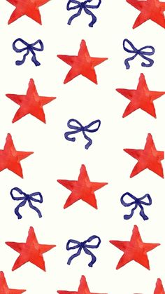 red, white and blue stars with bows on them are drawn in watercolors