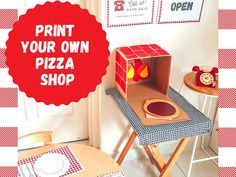 an advertisement for a pizza shop with the words print your own pizza shop on it