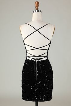 ZAPAKA Women Sexy Black Homecoming Dress Spaghetti Straps Sequin Cocktail Party Dress Bodycon Prom Dresses, Tight Homecoming Dress, Bodycon Dress Homecoming, Homecoming Dresses Sparkly, Sequin Homecoming Dress, Mini Prom Dresses, Satin Homecoming Dress, Tulle Homecoming Dress, Spaghetti Strap Prom Dress