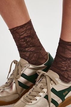 Forever-femme and so stunning, these delicate socks are featured in a stretch fit and lightweight fabrication with lacey detailing allover and a comfortable seamed toe. | Go Ask Alice Lace Socks by Only Hearts at Free People in Brown Lace Socks With Sneakers, Socks With Sneakers, Go Ask Alice, Only Hearts, Lace Socks, Free People, Socks, Lace, Fabric