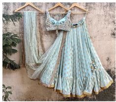 Pastel color wedding Collcetion Lehenga choli Wedding Outfit Party wear lehenga Choli for festival Designer Cloth Channiya choli set 2 Blue Indian Wedding, Indian Wedding Bridesmaids, Intricate Mirror, Ruffle Lehenga, National Institute Of Design, Raw Silk Lehenga, Georgette Lehenga, Ocean Green, Green Lehenga