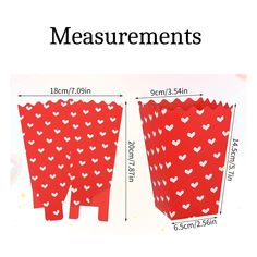 measurements for cupcakes with hearts printed on the side and in red paper cups