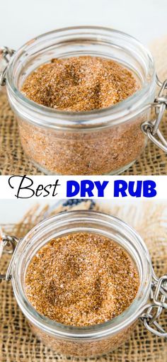 two jars filled with dry rubs sitting on top of a table