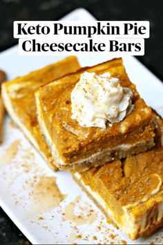 keto pumpkin pie cheesecake bars on a white plate