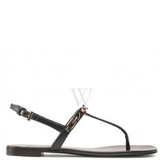 Giuseppe Zanotti Ladies Sandals. SKU: E200042/001. Color: Black. Vamp Style: Metal Hardware. Upper Material: Leather. SoleMaterial: Leather. Flat black leather thong sandals with rear strap adjustable via a small golden metal buckle and leather sole. Black leather. Metal GZ logos. Leather sole with logo. Made in Italy. Please visit the brand website for sizing information. Vamp Style, Ladies Sandals, Leather Thong Sandals, Thong Sandals, Metal Hardware, Black Flats, Metal Buckles, Giuseppe Zanotti, Womens Sandals