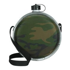 an image of a camo flask with a lanyard strap around the neck