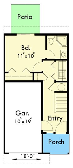 the floor plan for a small house with an attached garage and living room, which is also