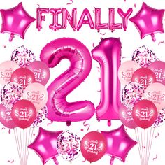 pink balloons and confetti with the number twenty two