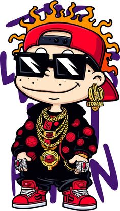 a cartoon character wearing sunglasses and a red hat