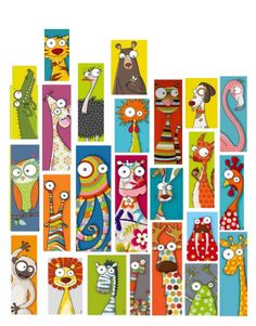 an image of many different cartoon characters on colorful squares with dots and lines in the middle