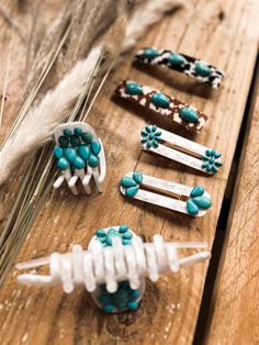 These beautiful western hair accessories all accompany faux turquoise stones. Choose from either white or faux cowhide backgrounds. Cowhide Earrings, Western Hair, Draw Hair, Cowgirl Accessories, Faux Cowhide, Western Region, Turquoise Stones, Nov 2, Bead Leather