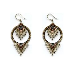 two pairs of earrings with beaded details on the front and back of each ear