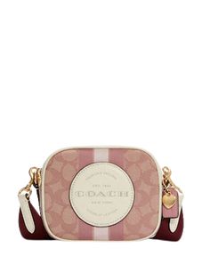 Signature jacquard and refined pebble leatherTwo credit card slotsInside multifunction pocketZip closure, fabric liningOutside open pocketDetachable strap with 24" drop for shoulder or crossbody wear5 1/2" (L) x 4 1/2" (H) x 2 1/4" (H)Style No. C7978Color: Chalk Pink Multi My Style Bags, Aesthetic Bags, Girly Bags, Cute Handbags, Fancy Bags, Luxury Purses, Heart Bag, Pretty Bags, Cute Purses