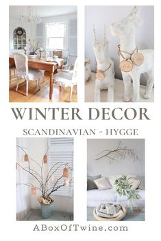 a collage of photos with the words winter decor scandinavian - hygge