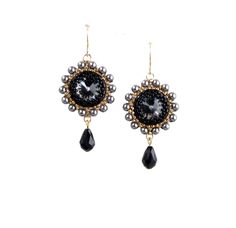 I created this black drop crystal earring by hand, using Swarovski Rivoli, Swarovski pearls, Swarovski drop, Miyuki round seed beads, Miyuki Delica beads and 14k gold-filled ear-wire * Measurements: Earring length: 1.96" (5cm) Earring diameter: 0.78" (2cm) * The earrings will come beautifully packaged as a gift. * For other Dangle earrings: https://www.etsy.com/il-en/shop/LioraBJewelry?ref=listing-shop-header-item-count&section_id=16311270 * my shop: https://www.etsy.com/shop/LioraBJewelry * Sho Black Pearl Drop Earrings For Evening, Party Bead Caps Drop Earrings, Elegant Drop Earrings With Bead Caps For Party, Black Beaded Drop Earrings, Elegant Black Beaded Dangle Earrings, Elegant Black Beaded Drop Earrings, Party Drop Earrings With Bead Caps, Elegant Bead Caps Drop Earrings Jewelry, Elegant Drop Earrings Jewelry With Bead Caps