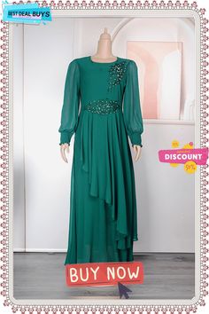 African Ladies Plus Size Chiffon Chic Formal Party Maxi Dress Green Chiffon Long Sleeve Maxi Dress, Green Georgette Chiffon Evening Dress, Green Chiffon Dress For Party, Green Georgette Party Dress, Elegant Chiffon Party Dress, Green Georgette Chiffon Dress For Party, Summer Banquet Dress In Georgette, Summer Georgette Dress For Banquets, Flowy Georgette Chiffon Party Dress