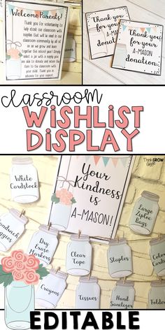 the classroom wishlist display is shown with text and pictures