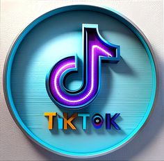 the logo for tiktok is displayed on a white wall with blue and purple lettering