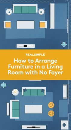 a living room with blue walls and white furniture in the center, text reads real simple how to arrange furniture in a living room with no