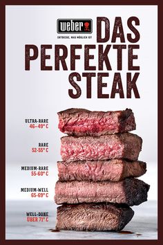 an advertisement for a steak restaurant with meat stacked on top of each other