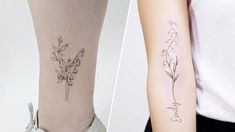 two tattoos that have flowers on them and the words love are written in cursive writing