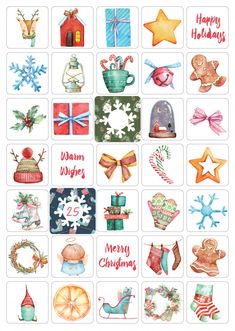 watercolor christmas stickers with different designs