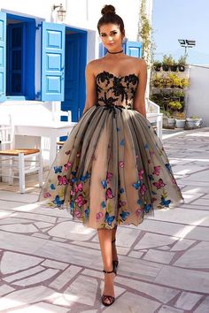 Sweetheart Neckline Tea Length Short Homecoming Dress With Colorful Butterflies Bridal Evening Gown, Short Prom Dresses, Leather Pleated Skirt, Strapless Prom Dresses, Cheap Homecoming Dresses, Evening Party Gowns, Short Homecoming Dress, Butterfly Flower, Short Prom