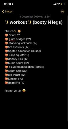 the workout log for body n legs is displayed in this screenshoter's phone screen