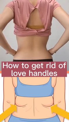 the back of a woman's stomach with an arrow pointing to how to get rid of love handles