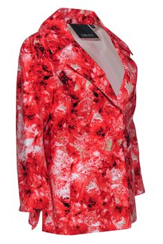 Rock some fab florals to the office with this bright and bubbly blazer from Carlisle! Created in a soft cotton blend with a colorful floral print, this lovely layer is a must-have for boss ladies in springtime. You'll be sure to stand out at your next big meeting or networking event when you pair this beauty with a ruffled blouse and sleek slacks. Size 8 Shell: 86% Cotton, 14% Silk Lining: 100% Acetate Front snap-up closure Lined Collared neckline Allover floral print Slits on sides of hem Shoul Chic Printed Spring Blazer, Spring Printed Blazer With Notch Lapel, Floral Print Long Sleeve Blazer For Party, Long Sleeve Floral Print Blazer For Party, Elegant Multicolor Spring Blazer, Fitted Printed Summer Blazer, Summer Fitted Printed Blazer, Spring Cotton Floral Print Blazer, Spring Cotton Blazer With Floral Print