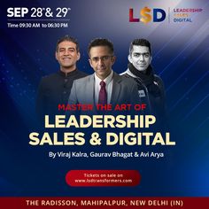 two men in suits and ties standing next to each other with the words master the art of leadership sales & digital