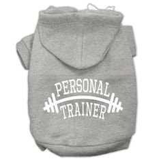 a blue dog hoodie with the words personal trainer printed on it