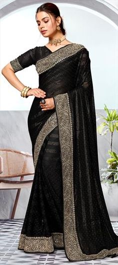 Black and Grey color Saree in Art Silk fabric with Embroidered, Swarovski, Thread, Zari work Black Cutdana Embroidered Fabric For Traditional Drape, Black Cutdana Embroidered Saree Fabric, Black Embroidered Saree Fabric With Motifs, Black Embroidered Wedding Fabric, Grey Color Saree, Saree In Black, Reception Saree, Zari Work, Traditional Sarees