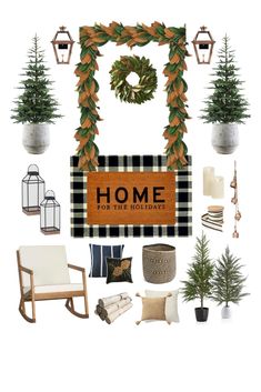 a collage of christmas decorations and decor items with the words home for the holidays