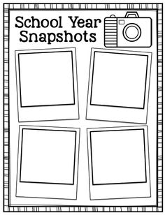 the school year snapshots coloring page with four pictures and a camera on it