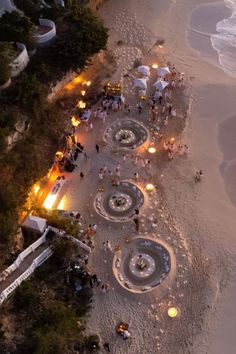 an aerial view of the beach at night