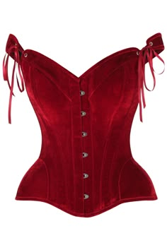 Fullbust corset made of premium velvet fabric Front Busk Closure Sweetheart Neckline Adjustable Straps 6" Modesty Panel Spiral Steel Bones throughout body of corset Flat steel bones at front and back Ribbon lace-up back for cinching Waist Tape Hand Wash