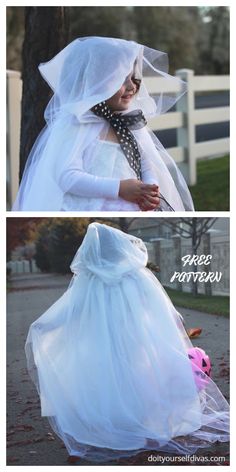 20+ DIY Halloween Costume Tutorials for All Ages - DIY Ghost Costume Free Sewing Pattern&Tutorial Ghost Witch Costume, Pumpkin Ghost Costume, Tulle Ghost Costume, Ghost Costume Women Diy, Pink Ghost Costume