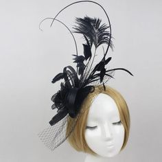 Find ideas๏ฟฝand inspiration for STUNNING BLACK FELT & SINAMAY FASCINATOR WITH LONG FEATHERS, NETTING & FLOWER , Womens Accessories Wedding Hats And Fascinators, Fascinator Hats Wedding, Hats And Fascinators, Cheap Hats, Sinamay Fascinator, Race Party, Black Fascinator, Sinamay Hats, Fascinator Hairstyles