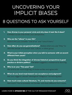 a poster with the words, uncovering your implict bases 8 questions to ask yourself